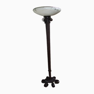 Art Déco Floor Lamp in Wrought Iron with Alabaster Bowl-XHV-1180676