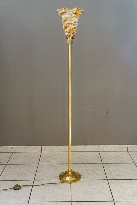 Art Deco Floor Lamp with Glass Shade, 1920s