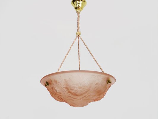 Art Deco Floral Basin Pendant Lamp in Pink Glass Paste, 1930s-MZP-2023633