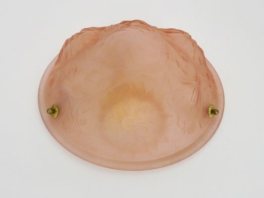 Art Deco Floral Basin Pendant Lamp in Pink Glass Paste, 1930s-MZP-2023633