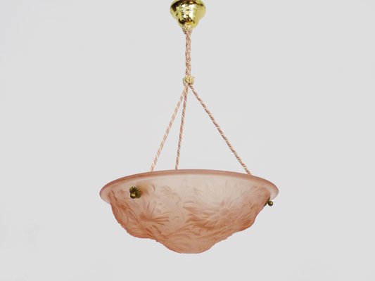 Art Deco Floral Basin Pendant Lamp in Pink Glass Paste, 1930s-MZP-2023633