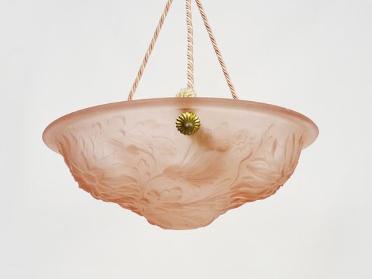 Art Deco Floral Basin Pendant Lamp in Pink Glass Paste, 1930s-MZP-2023633