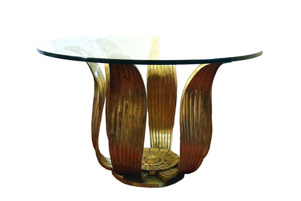 Art Deco Floral Dining Table in Brass and Crystal, 1940s-HS-1811598