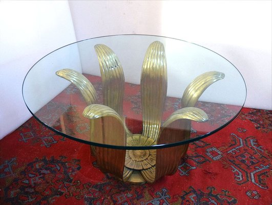 Art Deco Floral Dining Table in Brass and Crystal, 1940s-HS-1811598