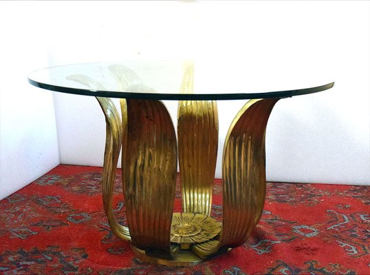 Art Deco Floral Dining Table in Brass and Crystal, 1940s-HS-1811598