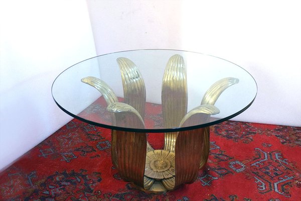 Art Deco Floral Dining Table in Brass and Crystal, 1940s-HS-1811598