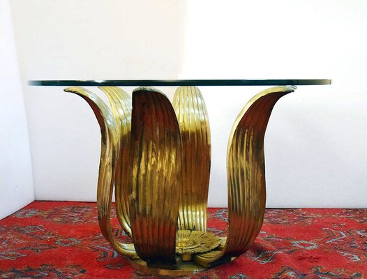 Art Deco Floral Dining Table in Brass and Crystal, 1940s-HS-1811598