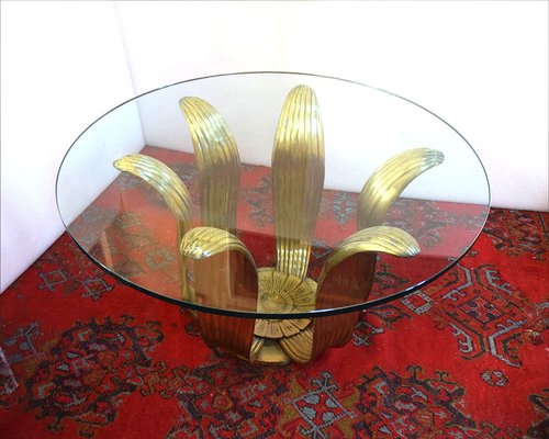 Art Deco Floral Dining Table in Brass and Crystal, 1940s-HS-1811598