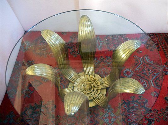 Art Deco Floral Dining Table in Brass and Crystal, 1940s-HS-1811598