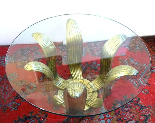 Art Deco Floral Dining Table in Brass and Crystal, 1940s-HS-1811598