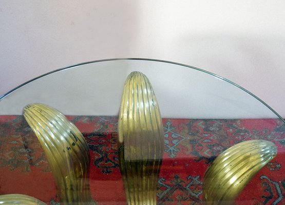 Art Deco Floral Dining Table in Brass and Crystal, 1940s-HS-1811598