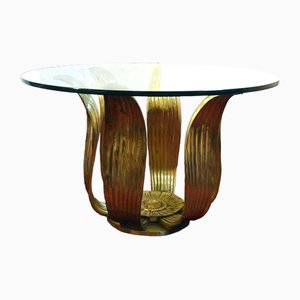 Art Deco Floral Dining Table in Brass and Crystal, 1940s-HS-1811598