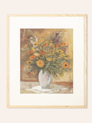 Art Deco Flowers, Watercolor on Thick Paper, Framed-GPP-1091623