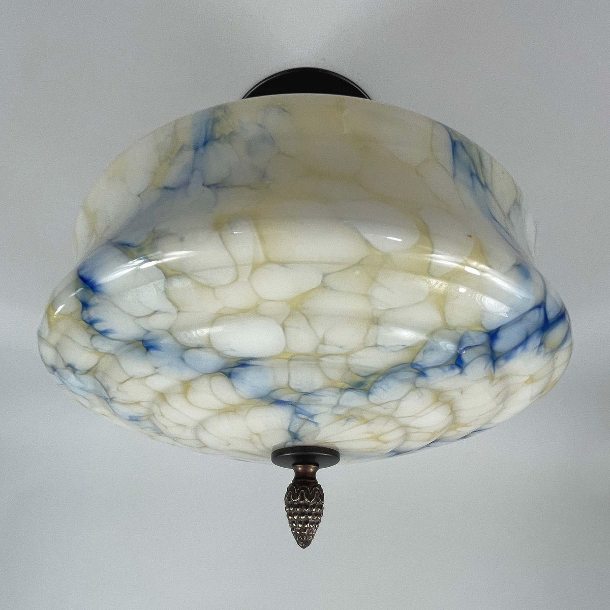 Art Deco Flush Mount in Blue Marbled Opaline Glass, Germany