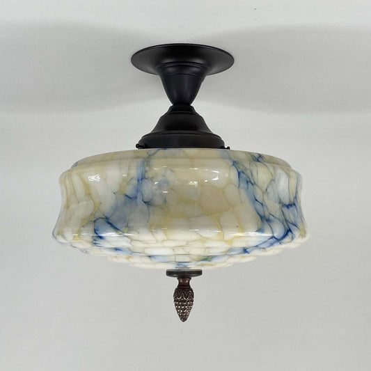 Art Deco Flush Mount in Blue Marbled Opaline Glass, Germany