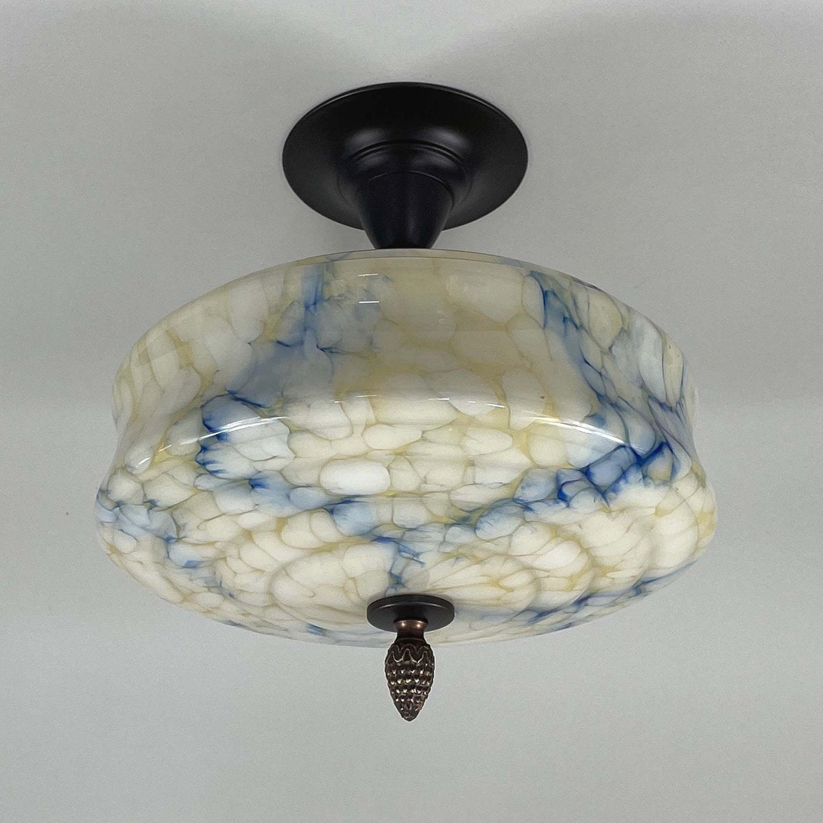 Art Deco Flush Mount in Blue Marbled Opaline Glass, Germany