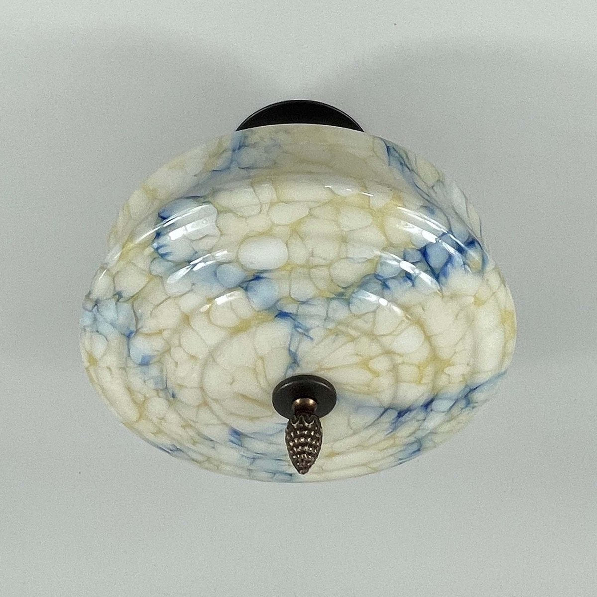 Art Deco Flush Mount in Blue Marbled Opaline Glass, Germany