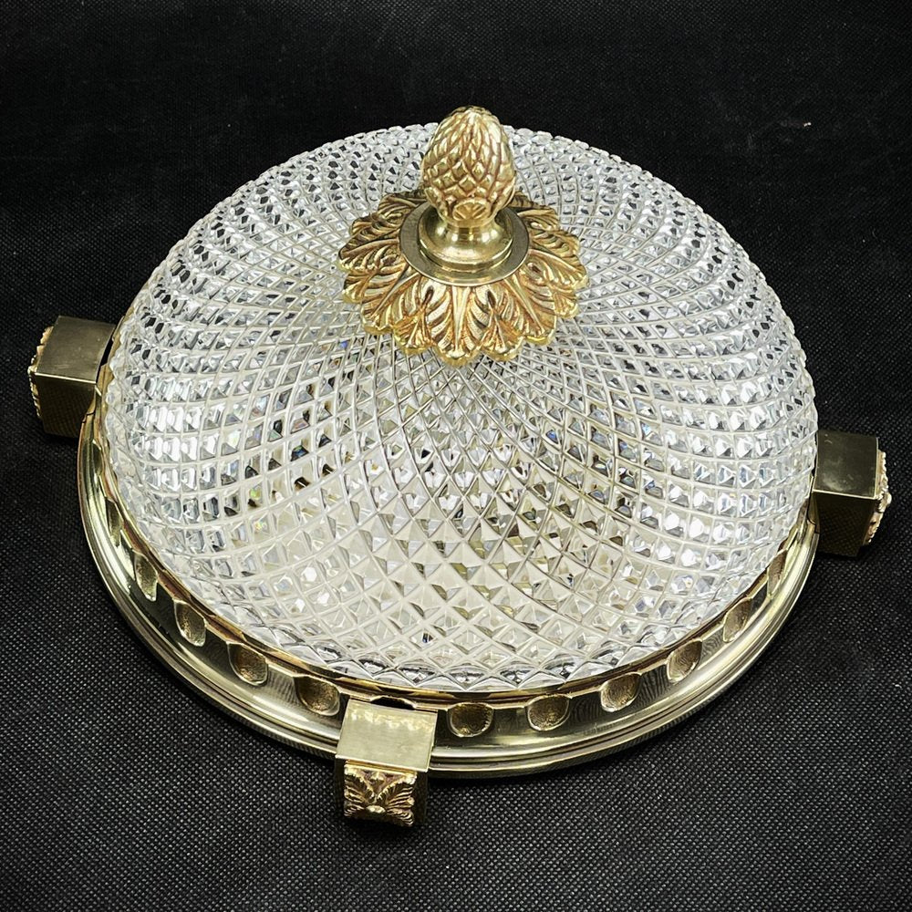 Art Deco Flush Mount in Glass and Bronze, 1930s