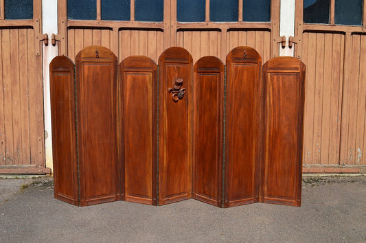 Art Deco Folding Screen with 7 Sculpted Panels, 1940s