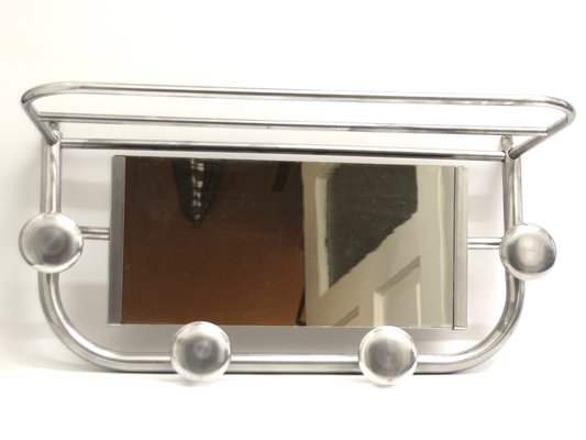 Art Deco French Aluminum Coat Rack with Mirror, 1940s-SY-1773672