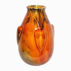 Art Deco French Ceramic Vase in Deep Orange, 1930s-MJY-1148898