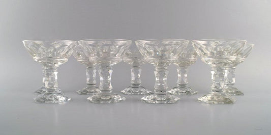 Art Deco French Champagne Bowls in Clear Crystal Glass from Baccarat, Set of 9