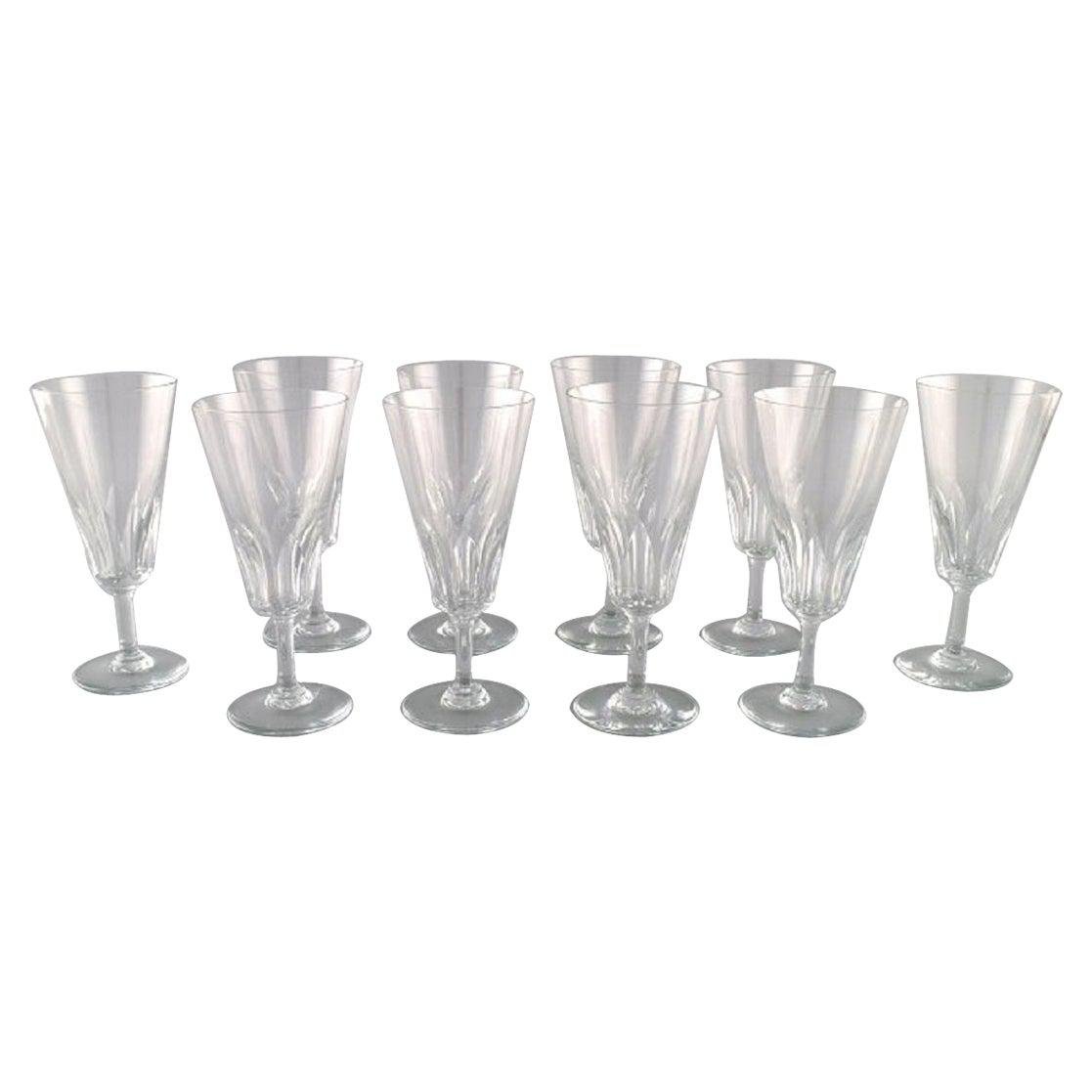 Art Deco French Champagne Flutes in Clear Crystal Glass, Set of 10