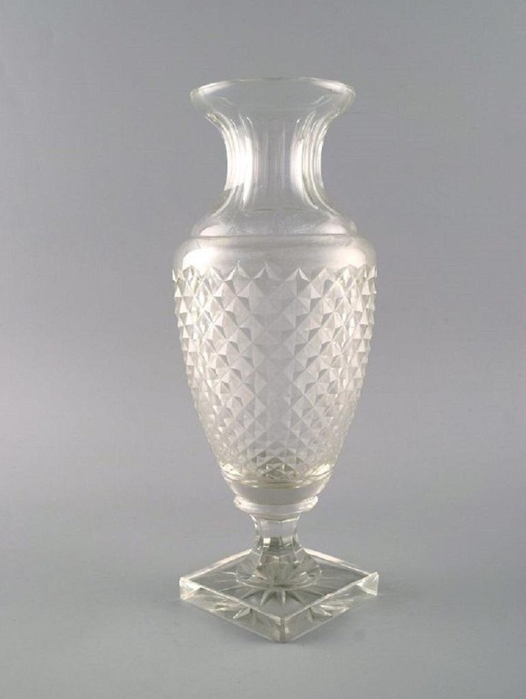 Art Deco French Clear Crystal Glass Vase, 1930s