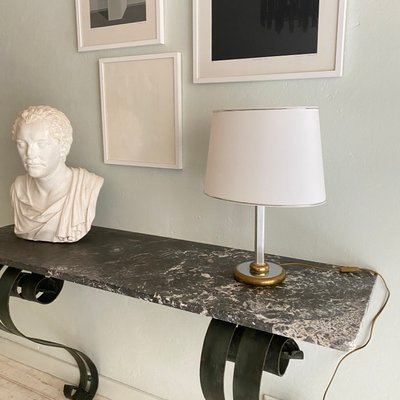 Art Deco French Console Table in Forged Metal and Marble by Raymond Subes, 1925-FB-1000216