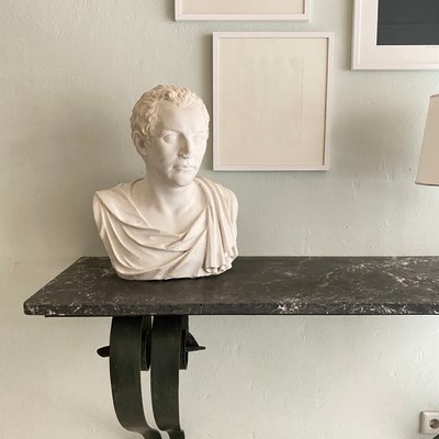 Art Deco French Console Table in Forged Metal and Marble by Raymond Subes, 1925-FB-1000216