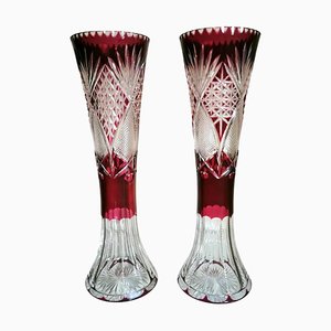 Art Deco French Cut and Grinded Lead Crystal Vases in the Style of Saint Louis, Set of 2-QRS-1314918