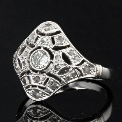 Art Deco French Diamond 18 Karat White Gold Platinum Ring, 1920s-OLU-1073715