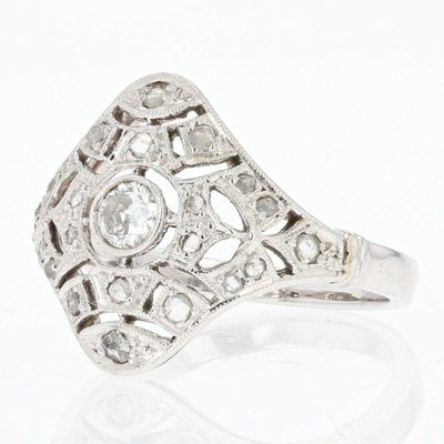 Art Deco French Diamond 18 Karat White Gold Platinum Ring, 1920s-OLU-1073715