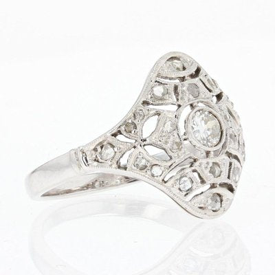 Art Deco French Diamond 18 Karat White Gold Platinum Ring, 1920s-OLU-1073715