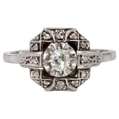 Art Deco French Diamonds 18 Karat White Gold Platinum Ring, 1925-OLU-1718971