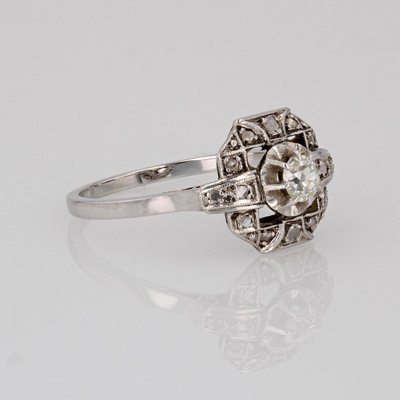 Art Deco French Diamonds 18 Karat White Gold Platinum Ring, 1925-OLU-1718971