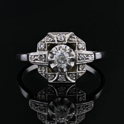 Art Deco French Diamonds 18 Karat White Gold Platinum Ring, 1925-OLU-1718971