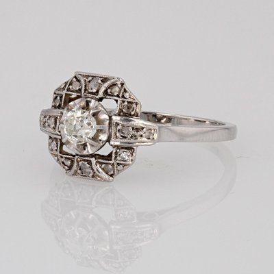 Art Deco French Diamonds 18 Karat White Gold Platinum Ring, 1925-OLU-1718971