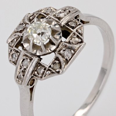 Art Deco French Diamonds 18 Karat White Gold Platinum Ring, 1925-OLU-1718971