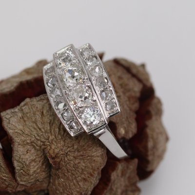 Art Deco French Diamonds Platinum Rectangular Ring, 1925-OLU-1778272