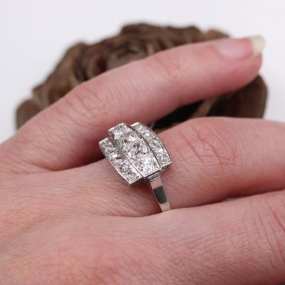 Art Deco French Diamonds Platinum Rectangular Ring, 1925-OLU-1778272