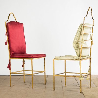 Art Deco French Gilded Bronze Boudoir Side Chairs, 1930s, Set of 2-XHV-857449