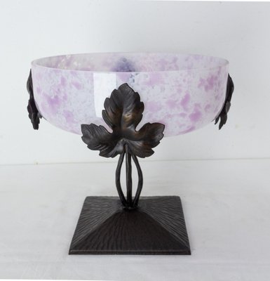 Art Deco French Iron & Colored Glass Center Piece, 1930-RIU-1259143