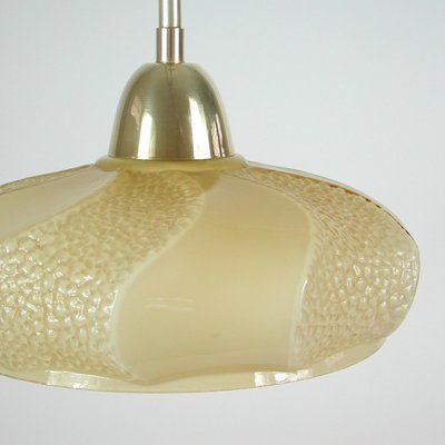 Art Deco French Ivory Colored Opaline Glass Brass Pendants, 1940s, Set of 2-OE-1110722