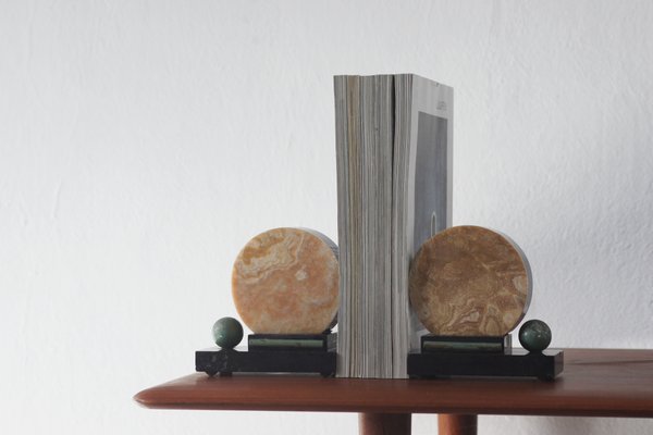 Art Deco French Marble Bookends, 1930s, Set of 2-UMB-2040555