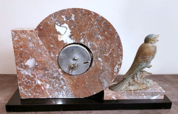 Art Deco French Marble Clock and Bronzed Metal Bird, 1930-QRS-1396827