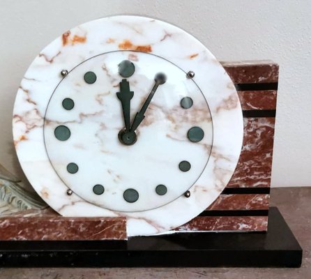 Art Deco French Marble Clock and Bronzed Metal Bird, 1930-QRS-1396827