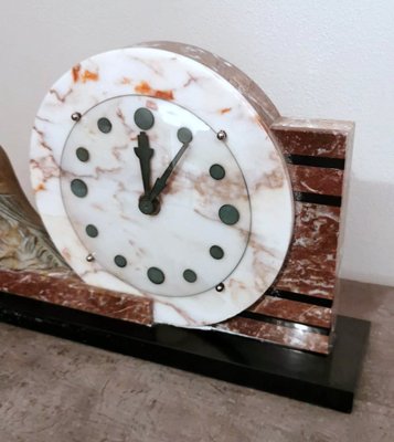 Art Deco French Marble Clock and Bronzed Metal Bird, 1930-QRS-1396827