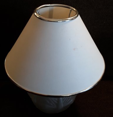 Art Deco French Matted Glass Shade Table Lamp with Chrome Plated Metal Assembly and Cream -Colored Fabric Screen, 1930s-HOI-1311398