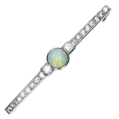 Art Deco French Opal & Diamond Platinum Brooch, 1930s-OLU-896095